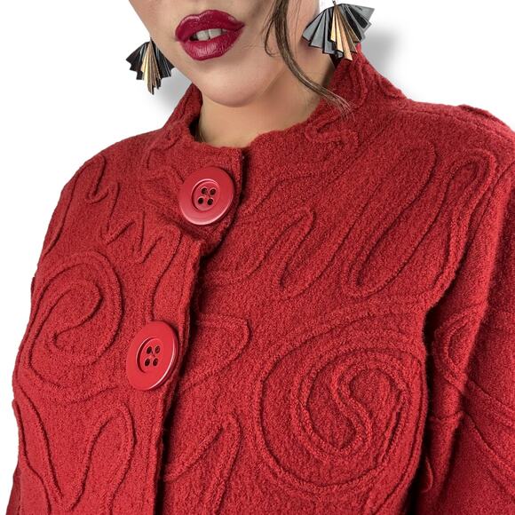 90's crimson pure wool abstract cardigan by NTCO NOMADIC TRADERS - Picture 3 of 17